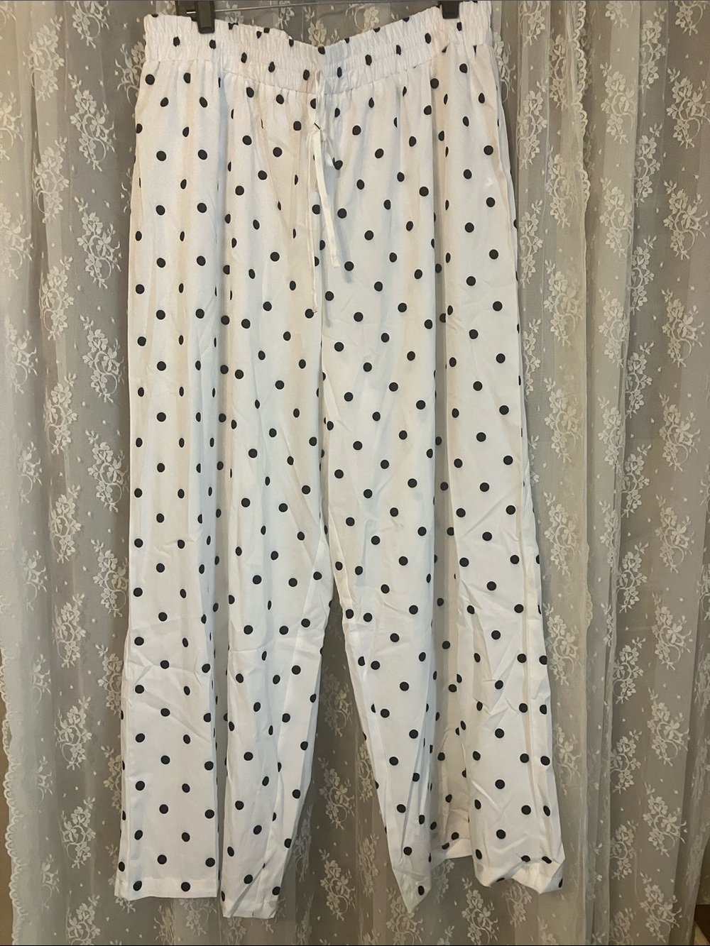 White Polka Dot Wide-Leg Pants